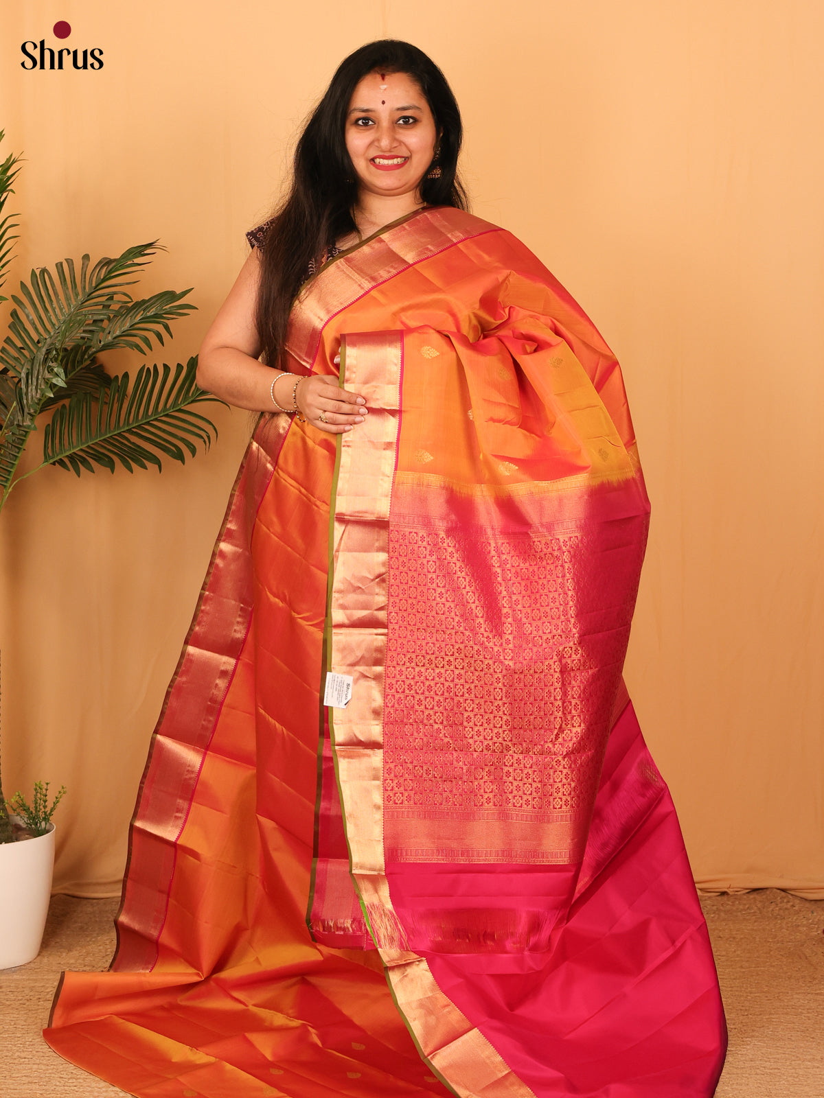 Orange & Maroon - Kanchipuram silk Saree - Shop on Shrus.com