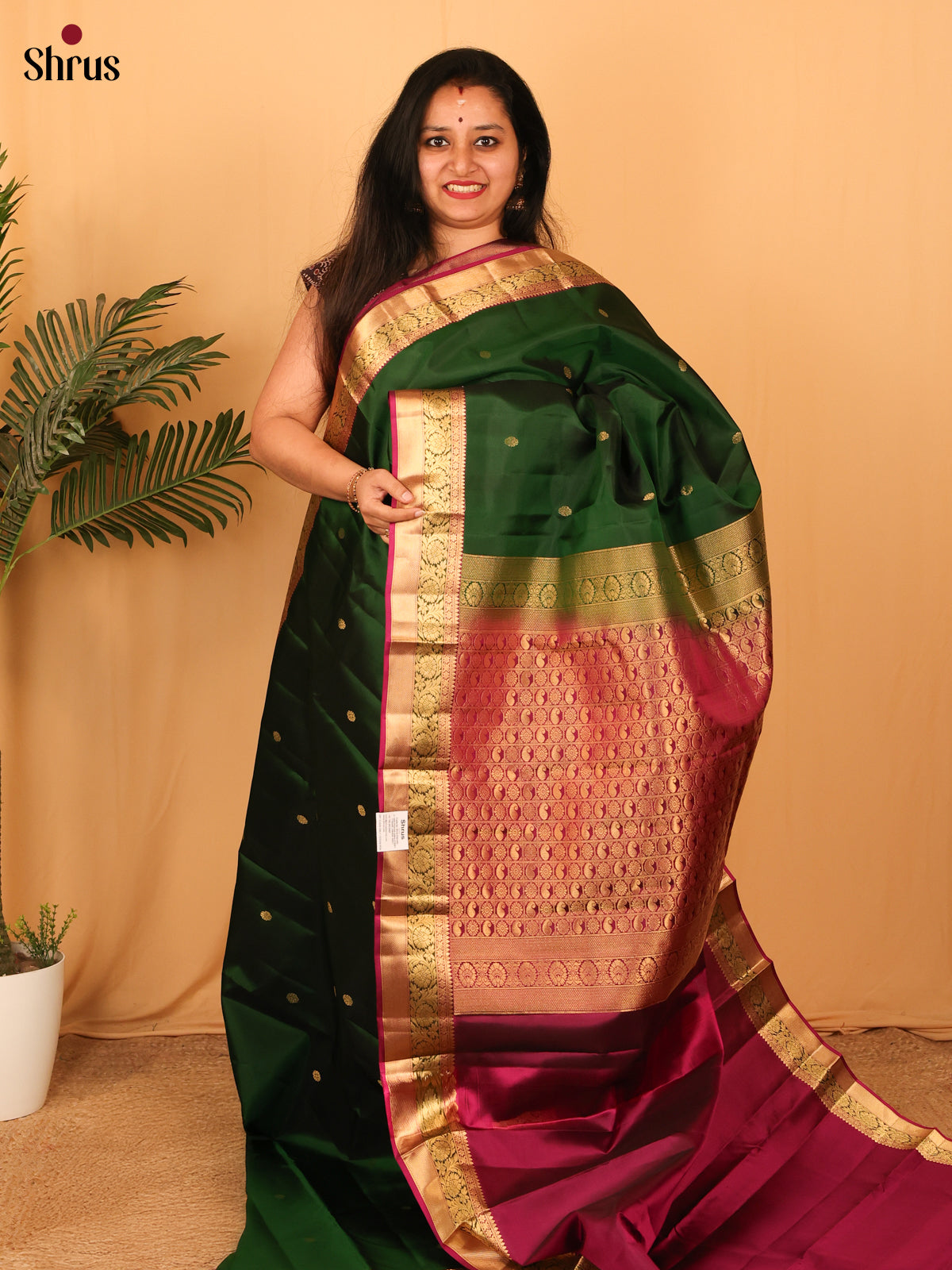 Green & Maroon - Kanchipuram silk Saree - Shop on Shrus.com