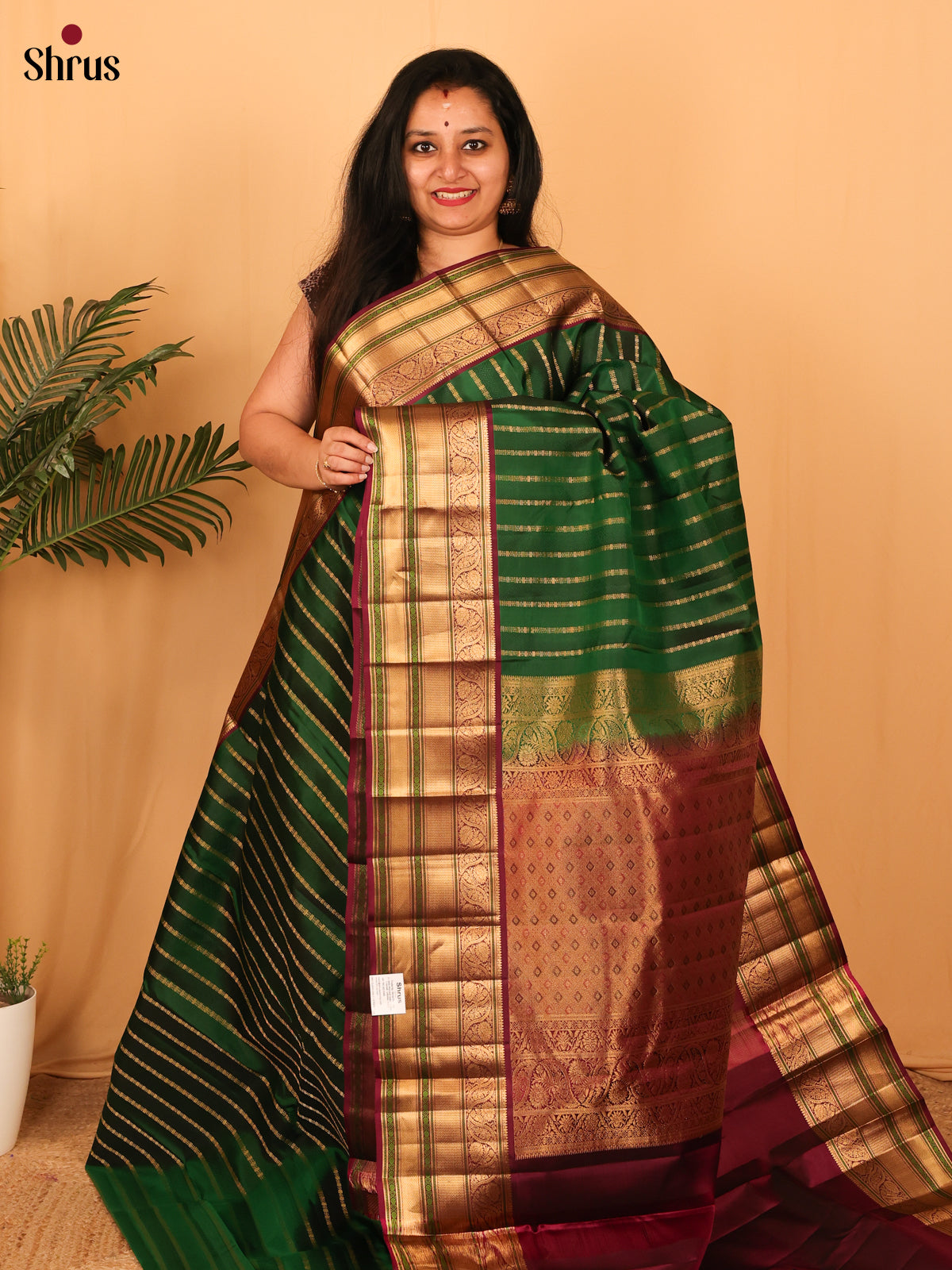 Green & Maroon - Kanchipuram silk Saree - Shop on Shrus.com