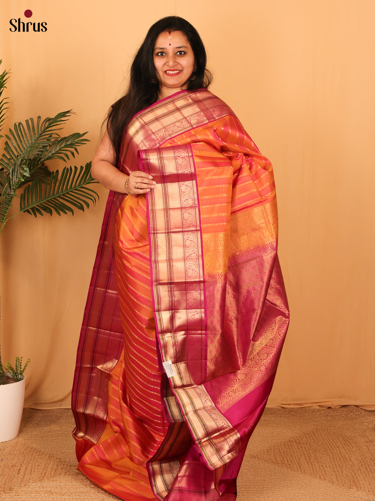 Orange & Purple - Kanchipuram silk Saree - Shop on Shrus.com
