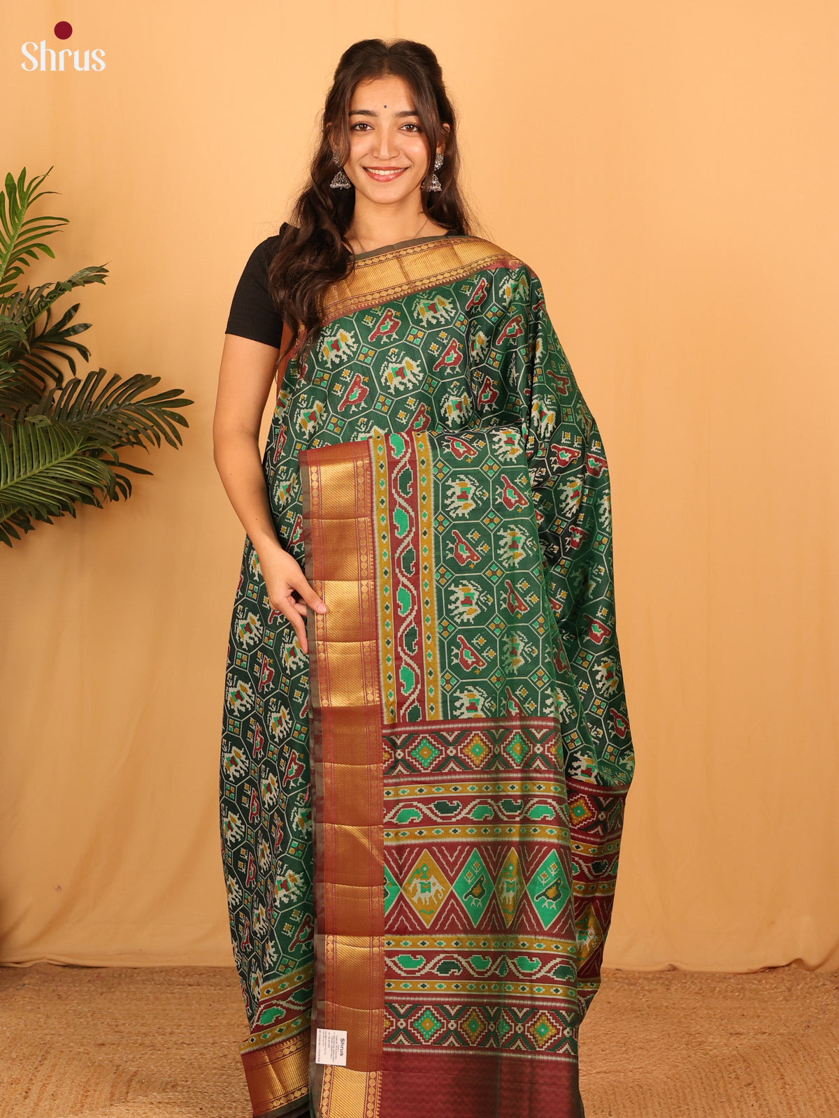 Green & Brown- Semi Patola Saree - Shop on Shrus.com