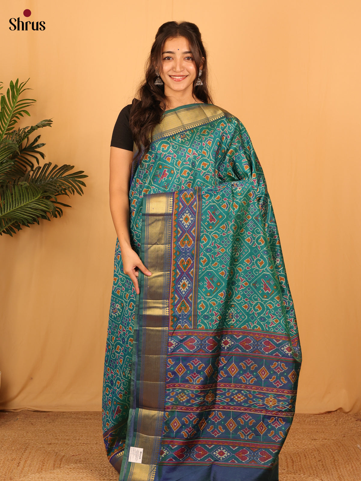 Green & Blue - Semi Patola Saree - Shop on Shrus.com
