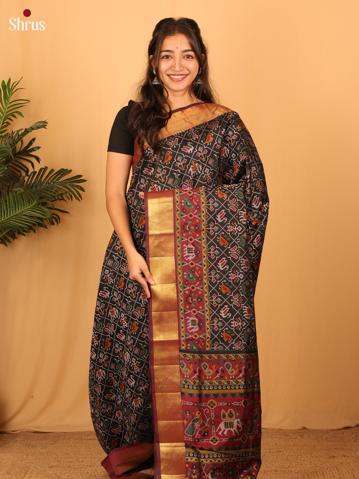 Black & Brown - Semi Patola Saree - Shop on Shrus.com