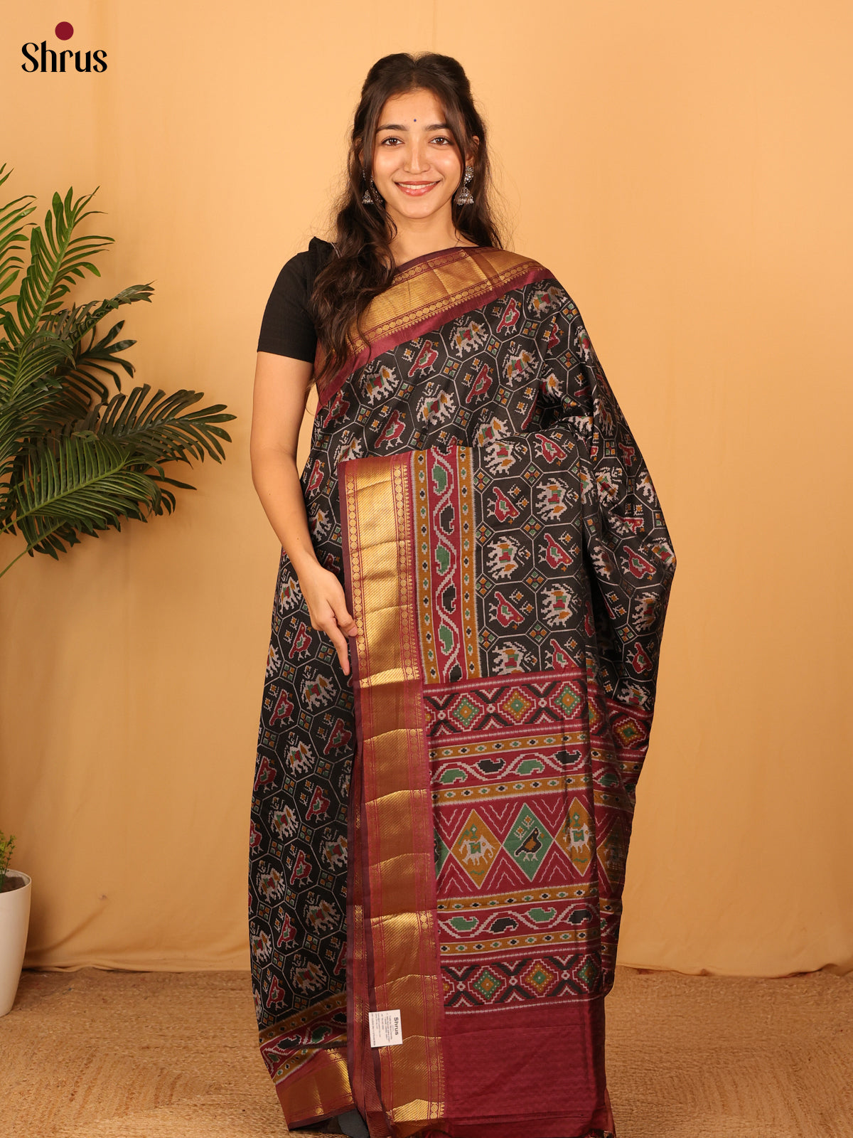 Black & Brown - Semi Patola Saree - Shop on Shrus.com