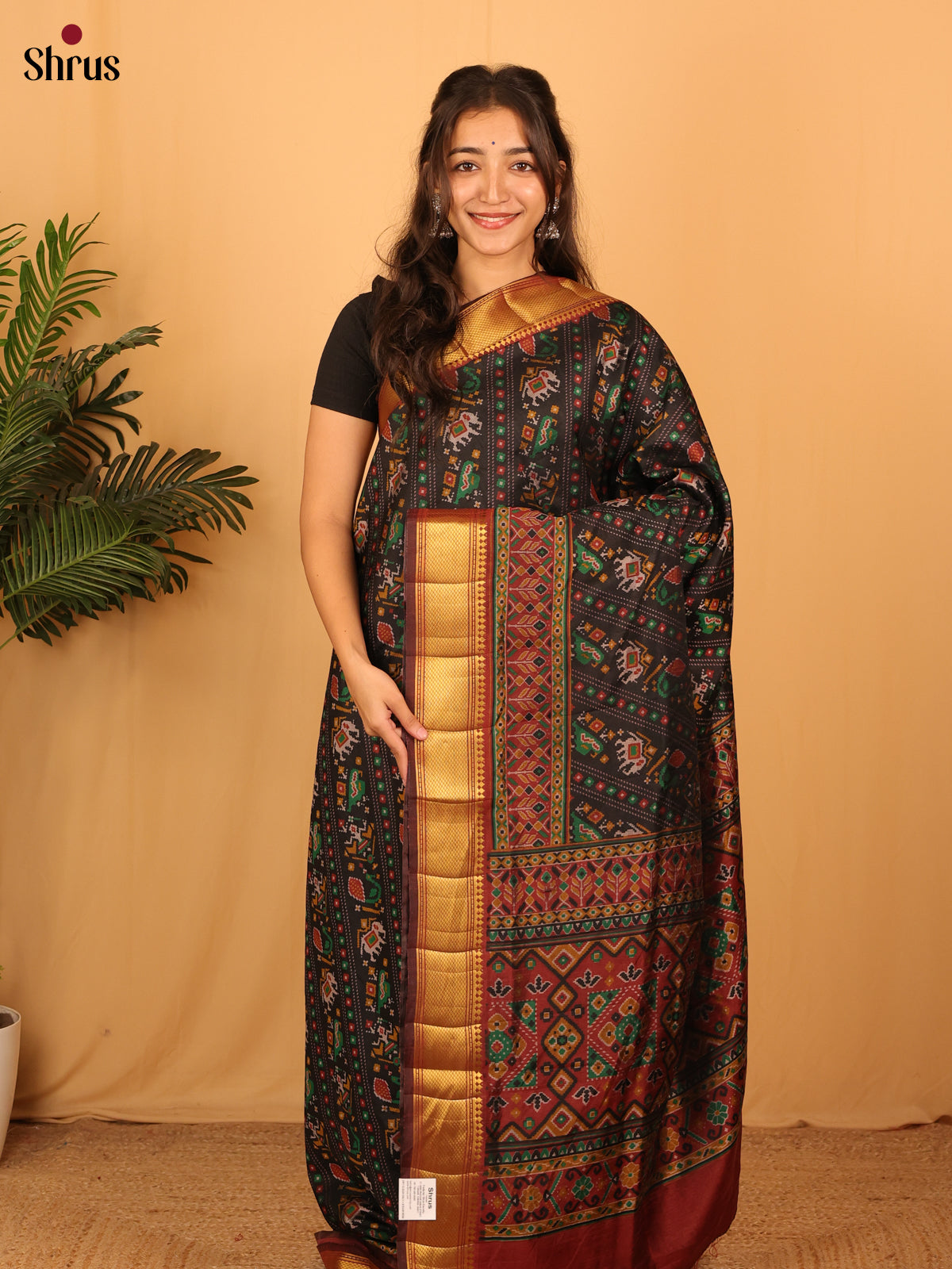 Black & Brown - Semi Patola Saree - Shop on Shrus.com