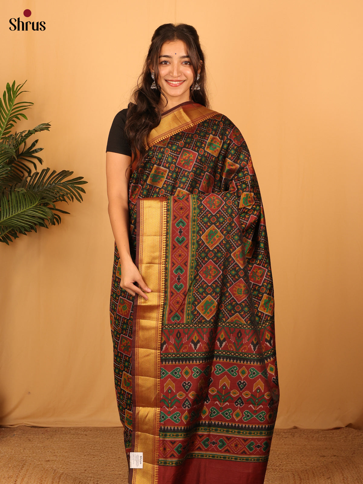Black & Brown - Semi Patola Saree - Shop on Shrus.com