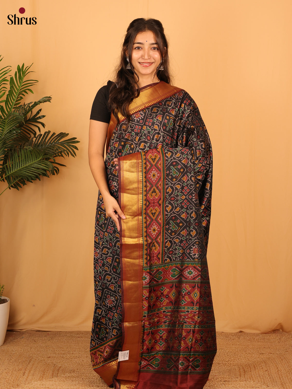 Black & Brown - Semi Patola Saree - Shop on Shrus.com
