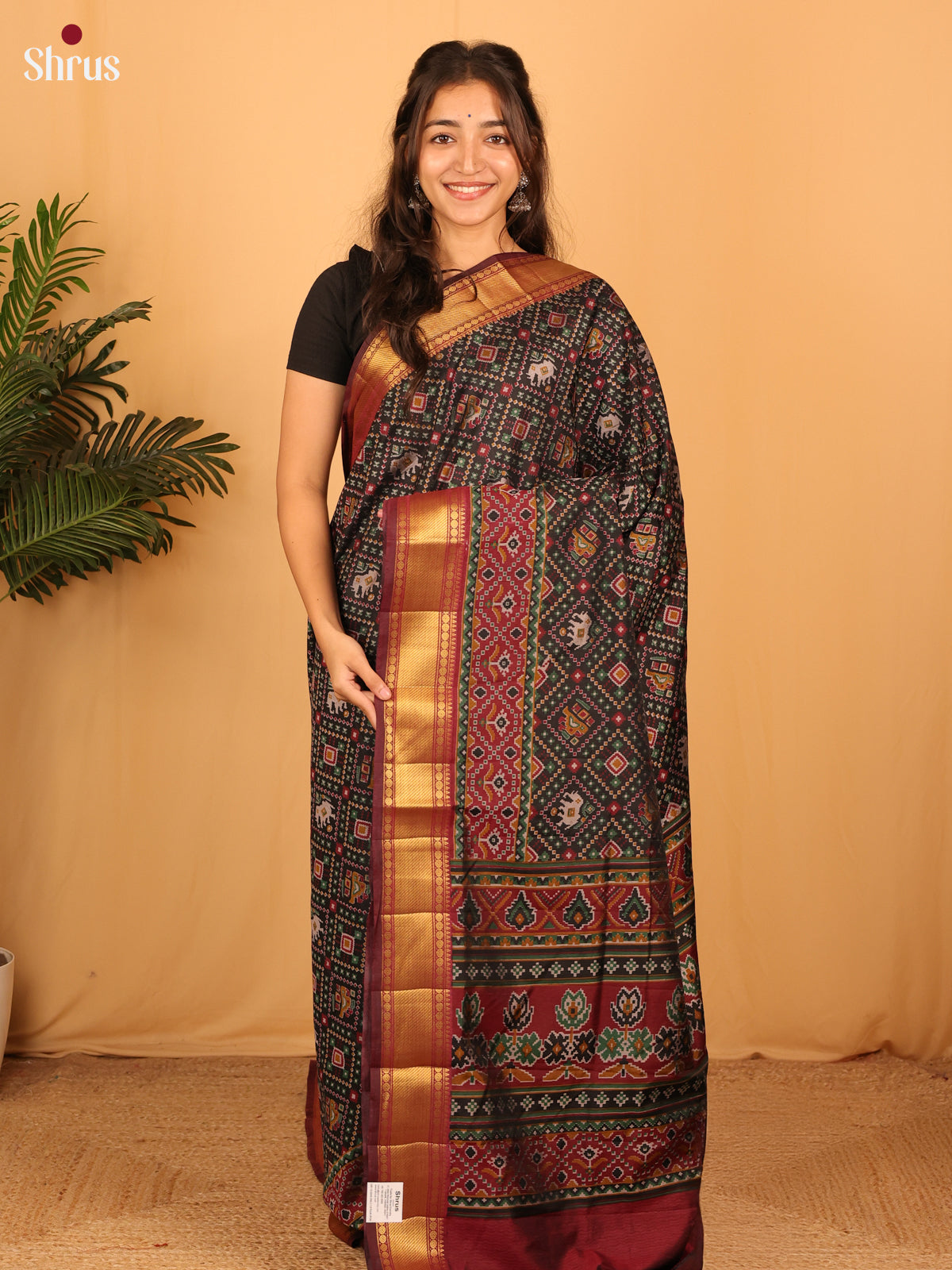 Black & Brown - Semi Patola Saree - Shop on Shrus.com