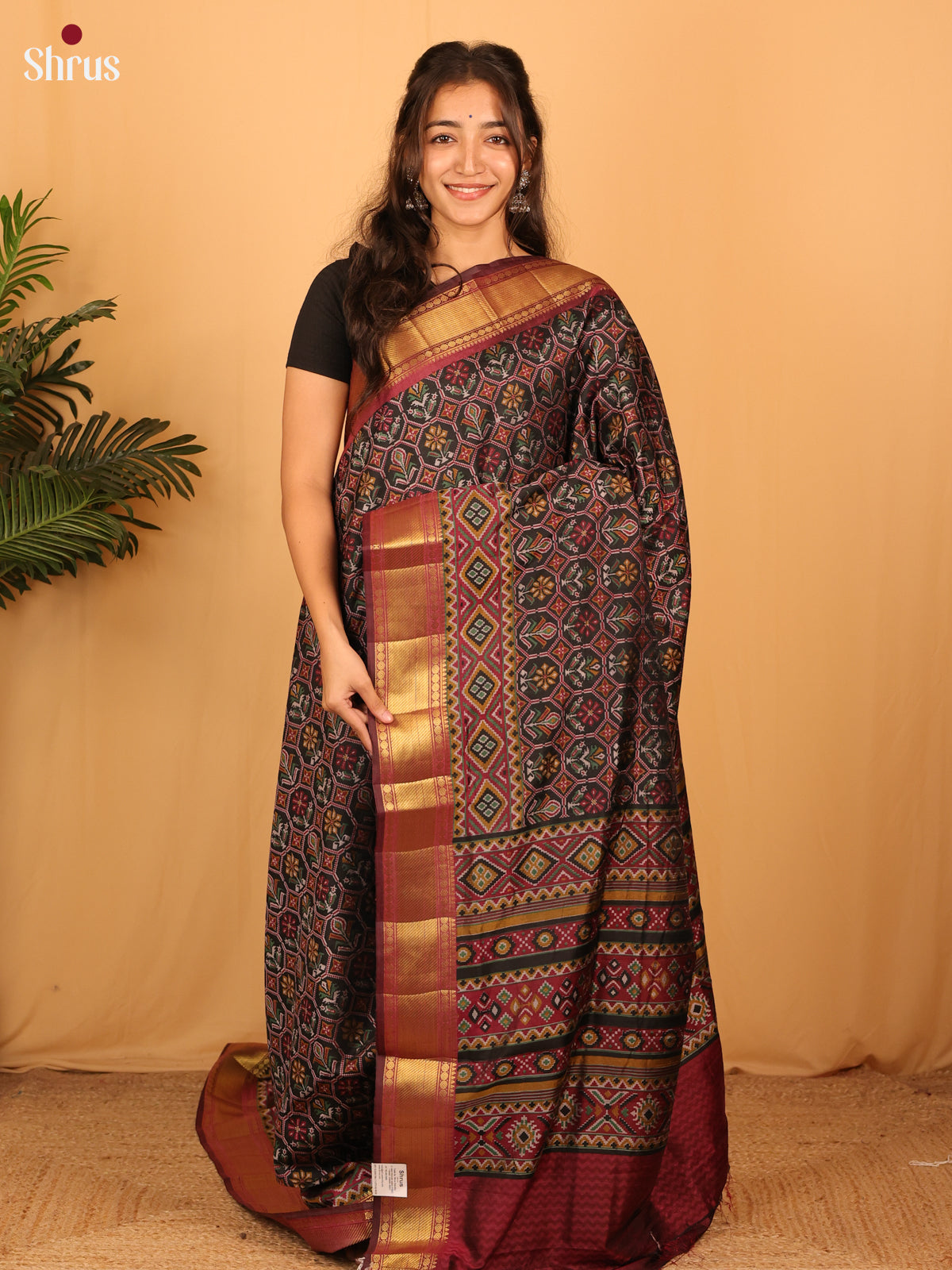 Black & Brown - Semi Patola Saree - Shop on Shrus.com