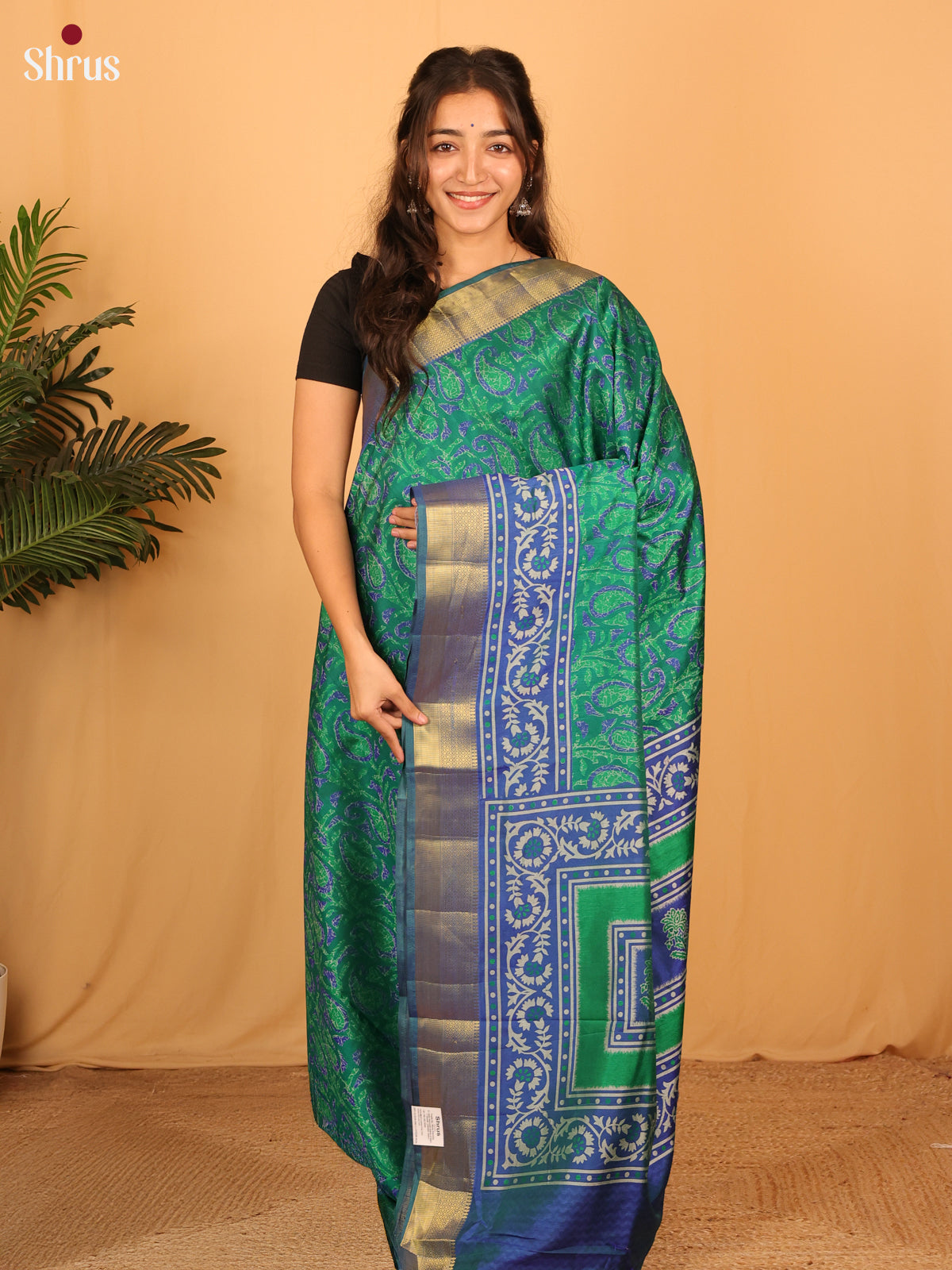 Green & Blue - Semi Patola Saree - Shop on Shrus.com