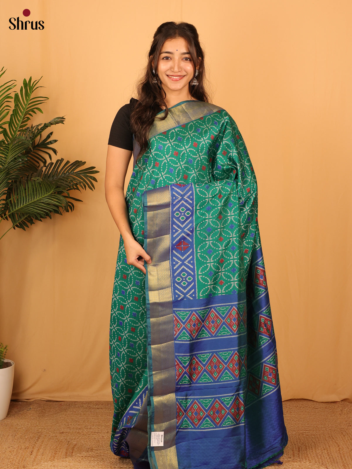 Green & Blue- Semi Patola Saree - Shop on Shrus.com