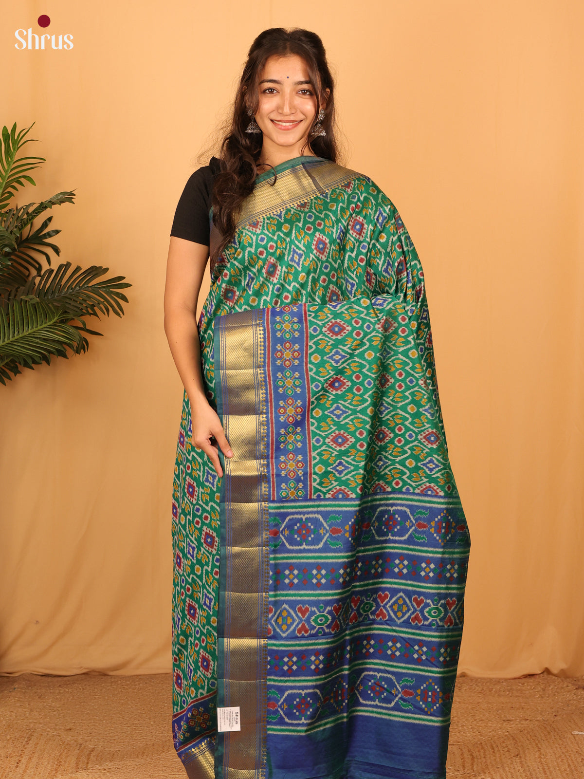 Green & Blue - Semi Patola Saree - Shop on Shrus.com