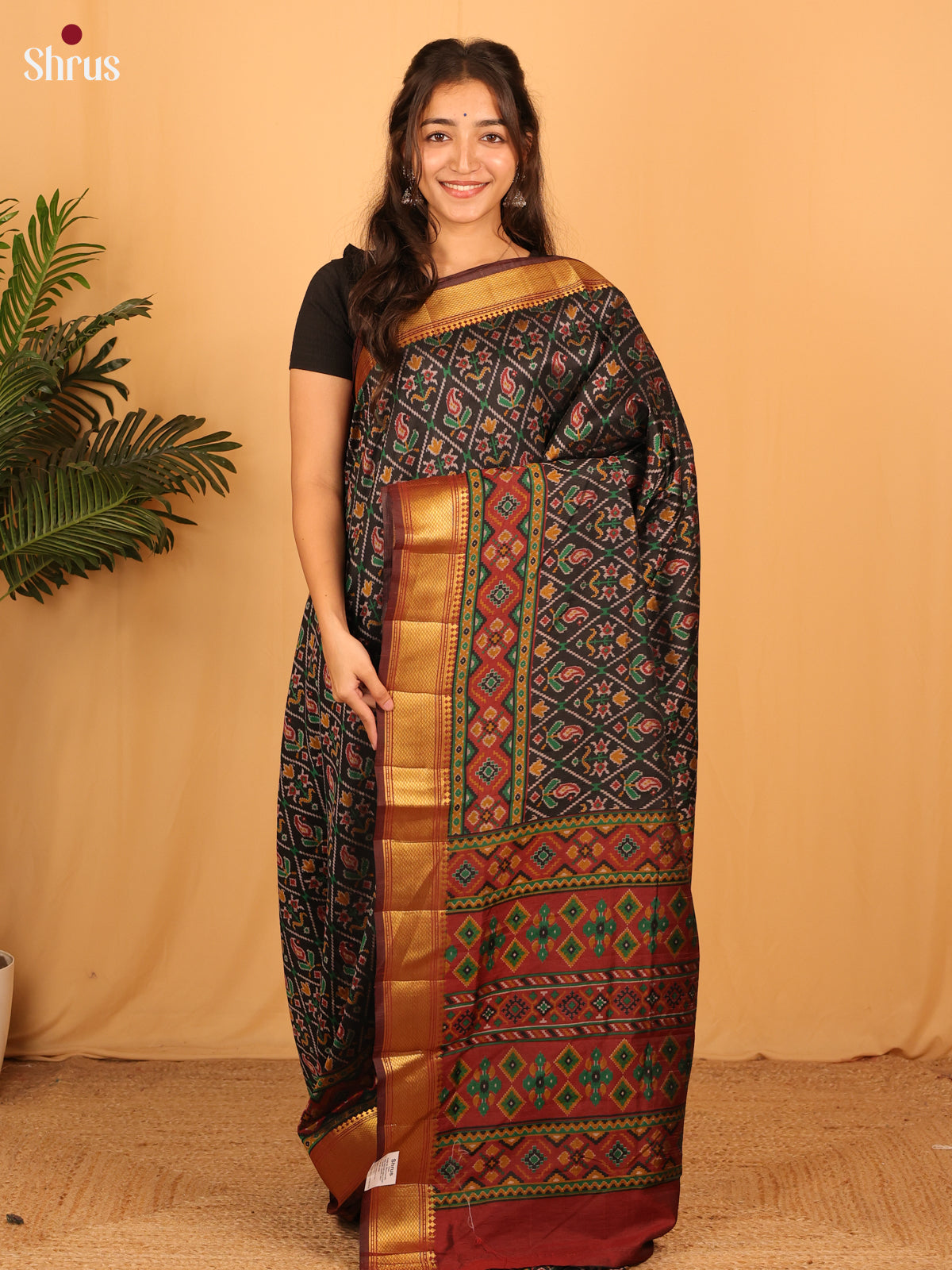 Black & Brown - Semi Patola Saree - Shop on Shrus.com