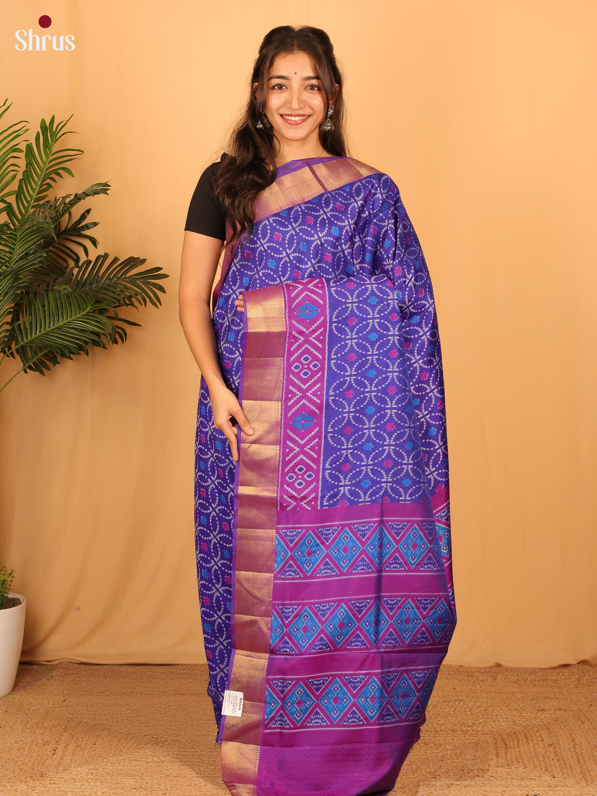 Blue & Purple - Semi Patola Saree - Shop on Shrus.com