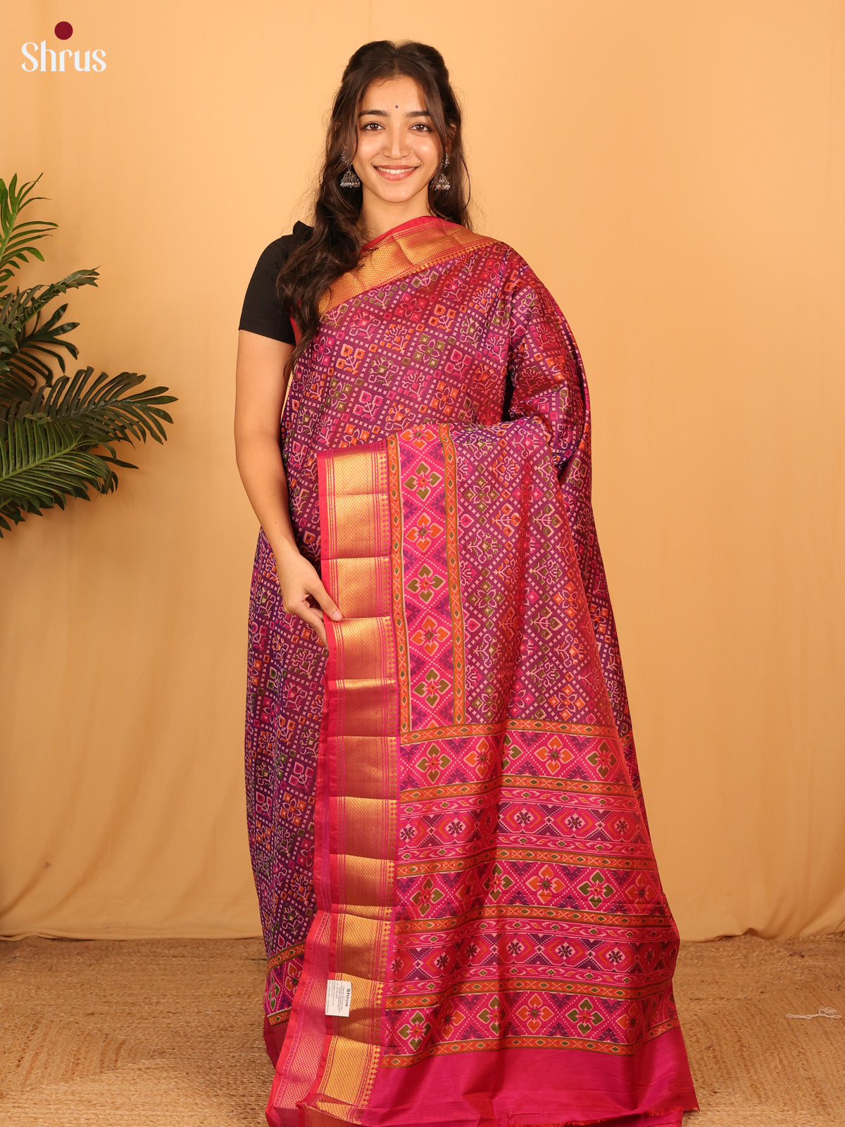 Purple & Pink - Semi Patola Saree - Shop on Shrus.com