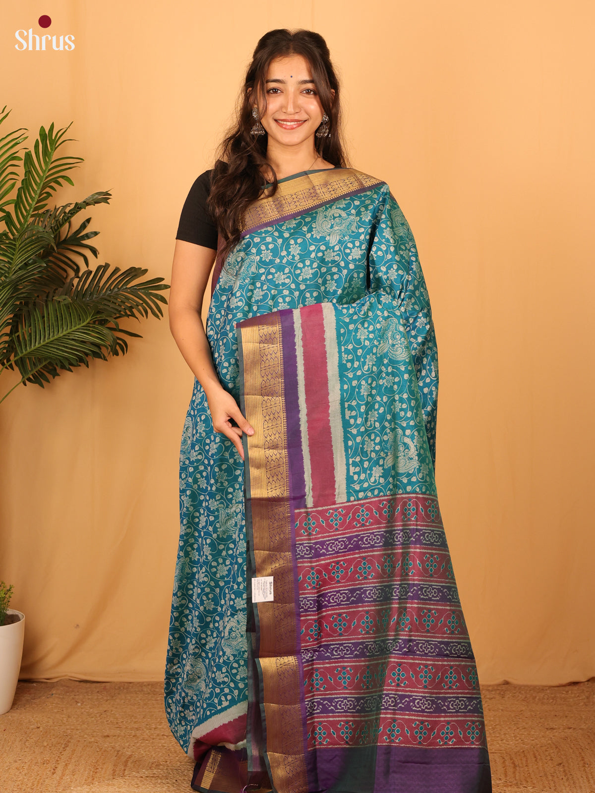 Blue & Purple - Semi Patola Saree - Shop on Shrus.com