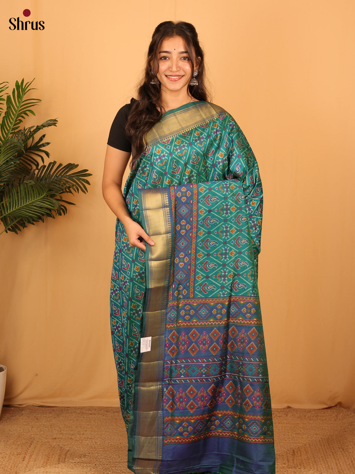 Green & Blue - Semi Patola Saree - Shop on Shrus.com