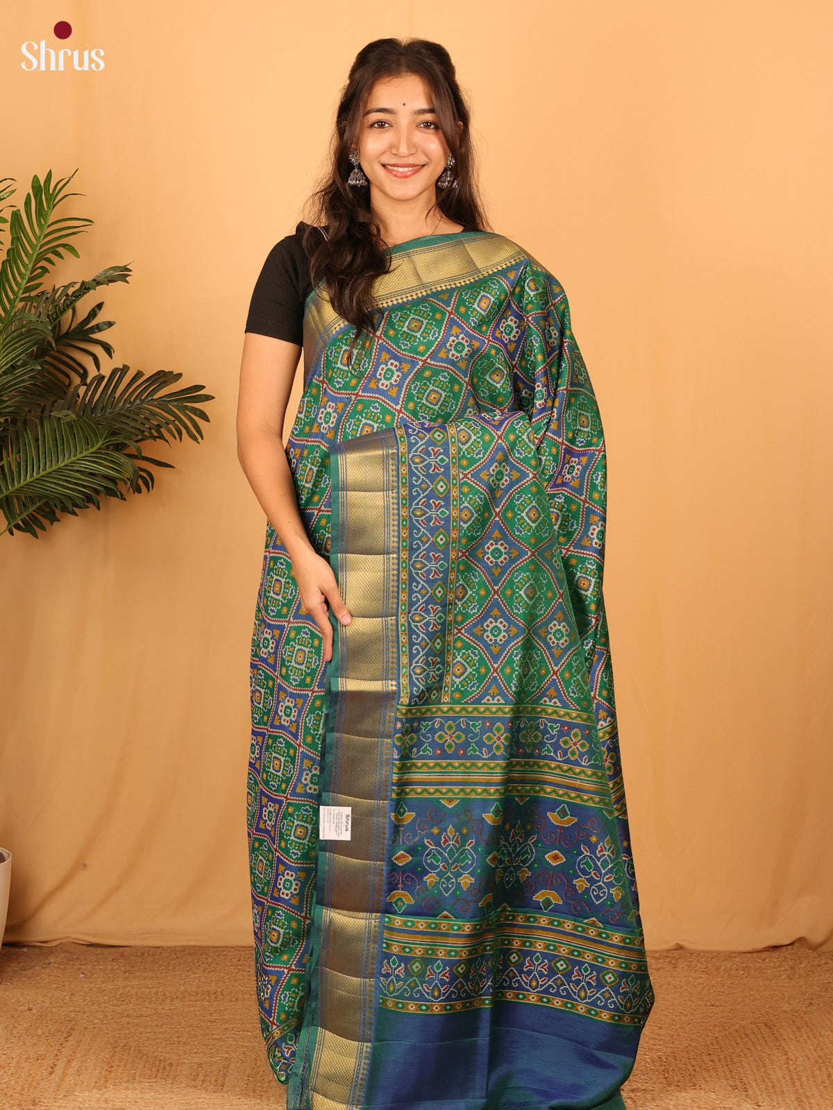 Green & Blue - Semi Patola Saree - Shop on Shrus.com
