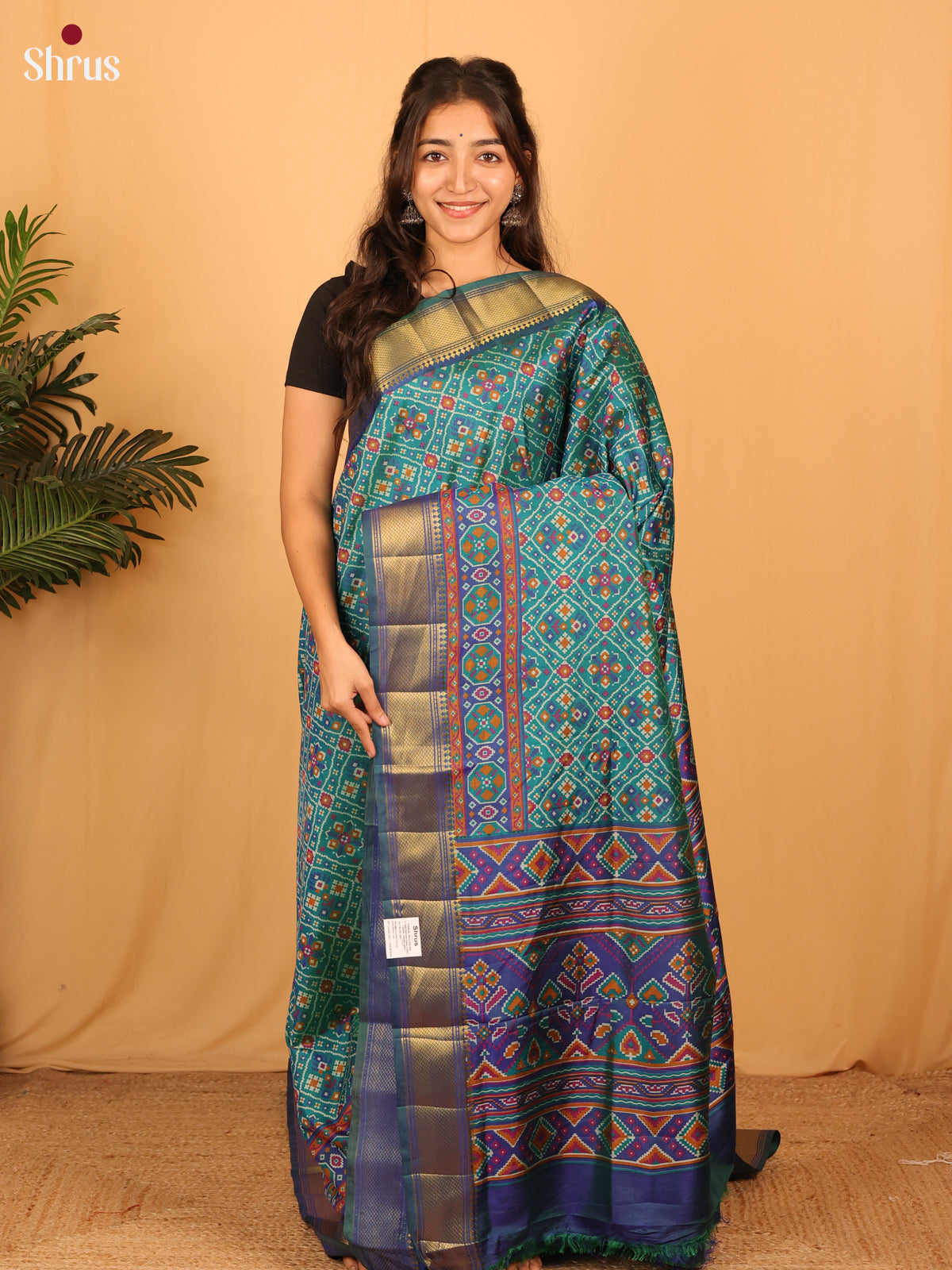 Green & Blue - Semi Patola Saree - Shop on Shrus.com