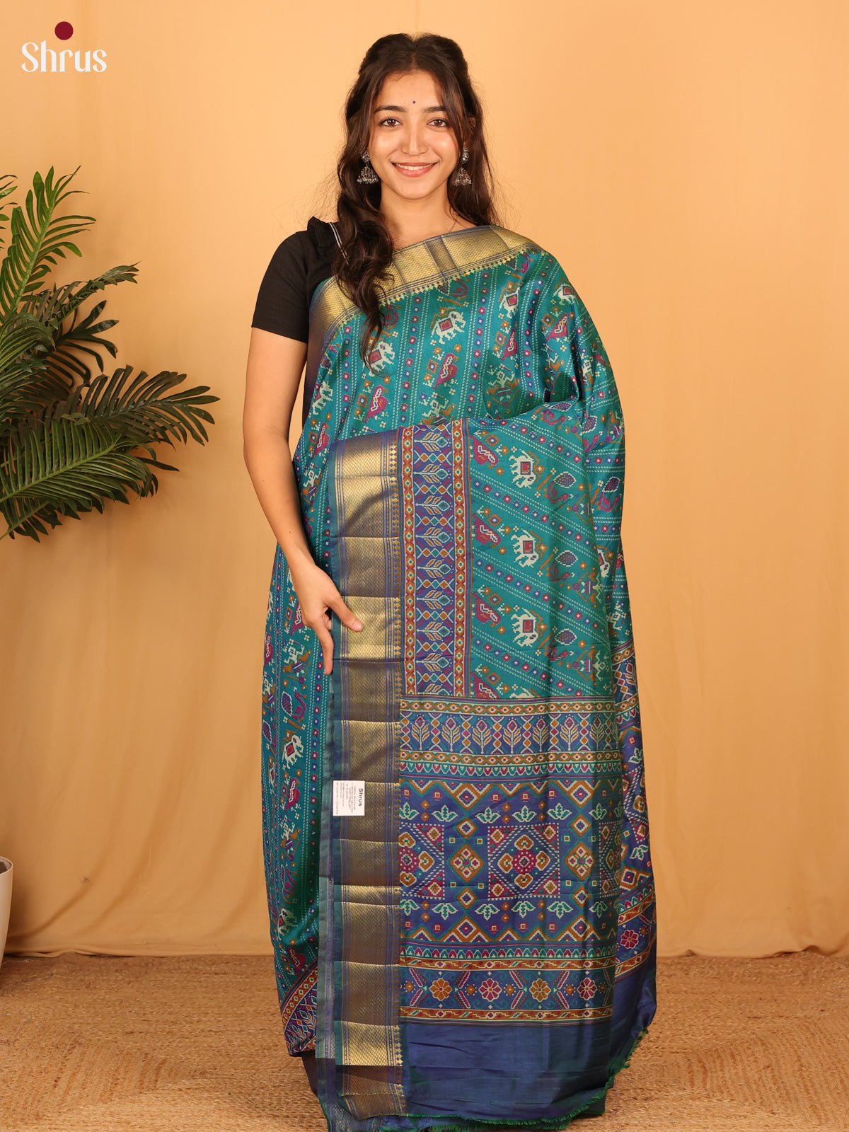 Green & Blue - Semi Patola Saree - Shop on Shrus.com