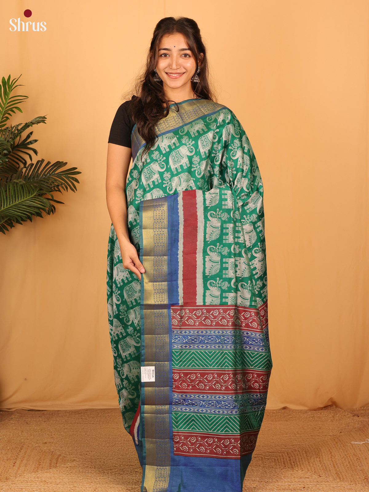 Green & Blue - Semi Patola Saree - Shop on Shrus.com