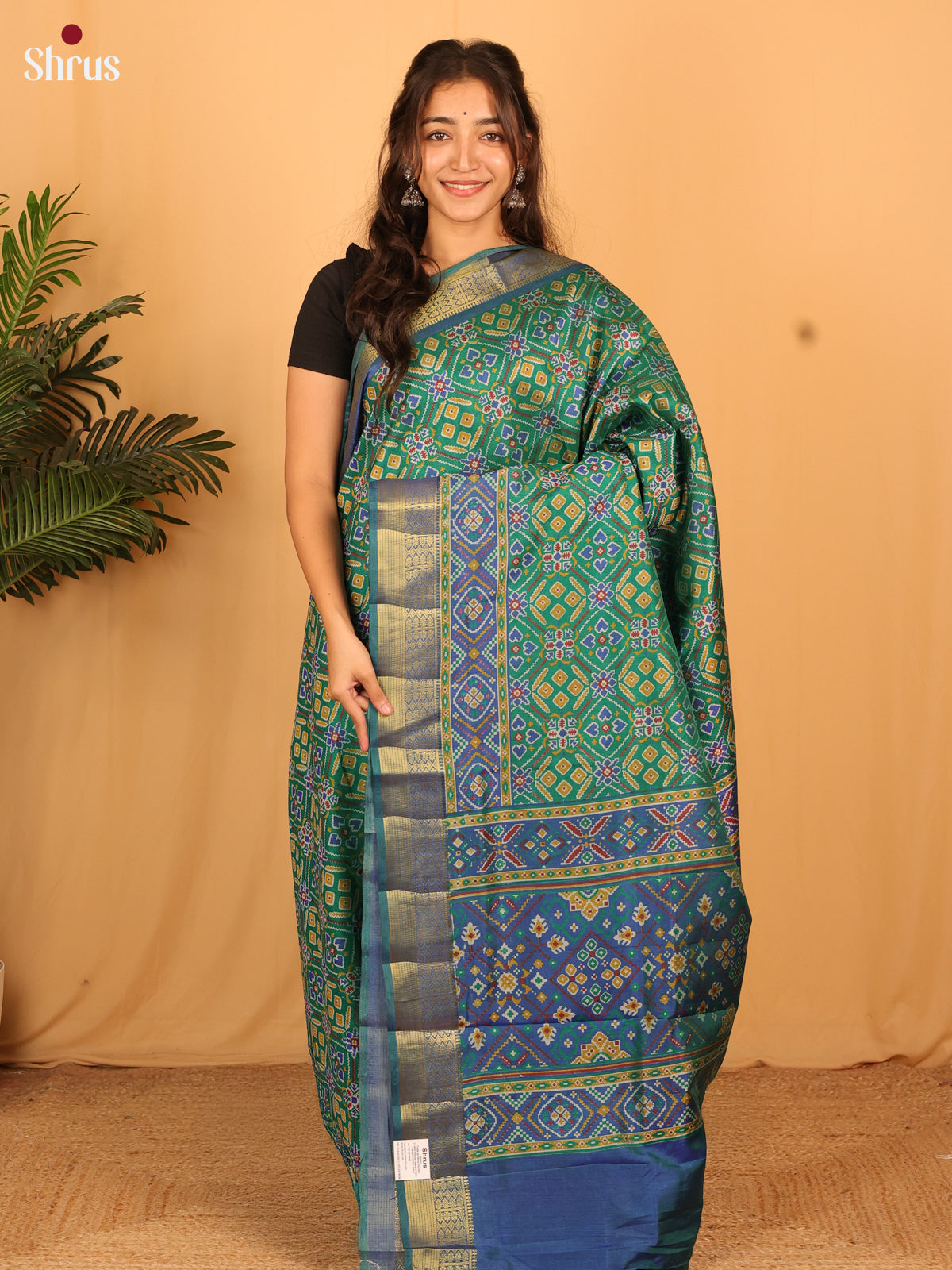 Green & Blue - Semi Patola Saree - Shop on Shrus.com