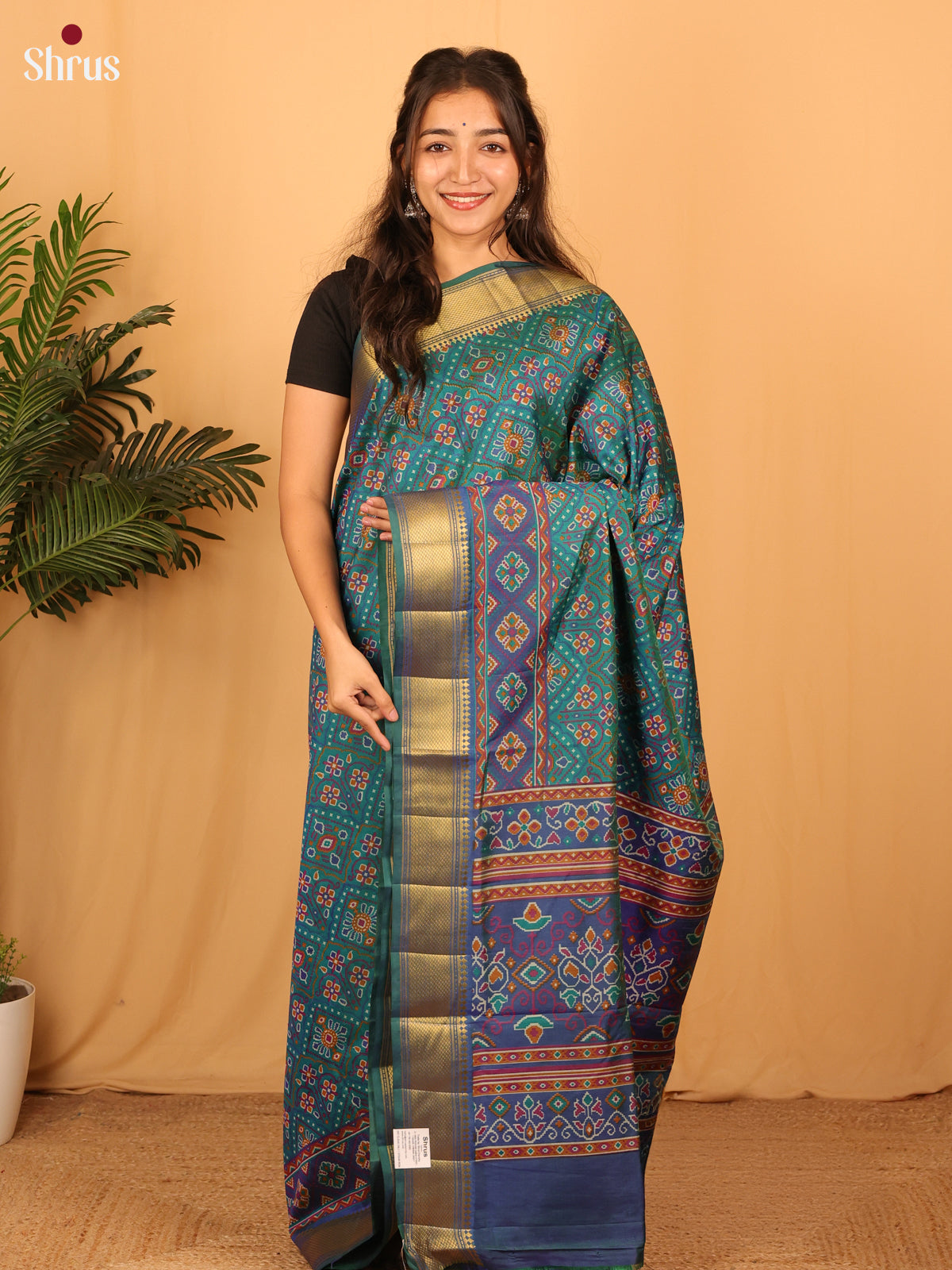 Green & Blue - Semi Patola Saree - Shop on Shrus.com