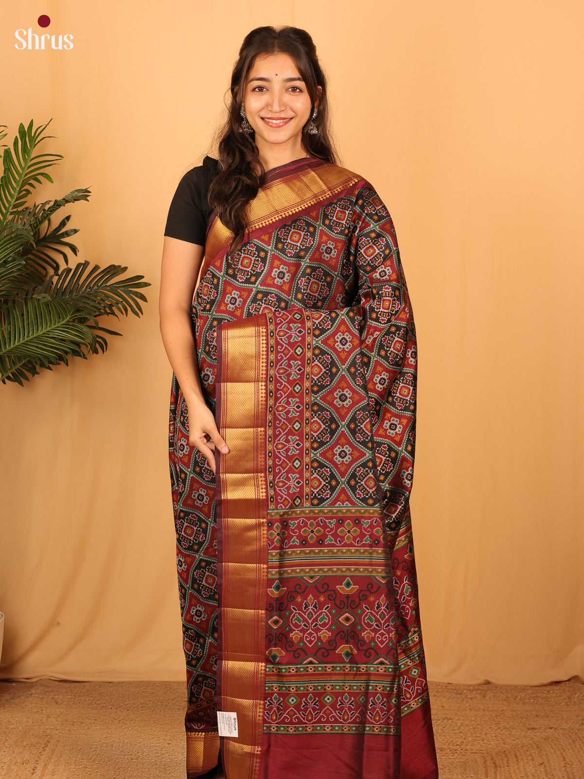 Black & Maroon - Semi Patola Saree - Shop on Shrus.com