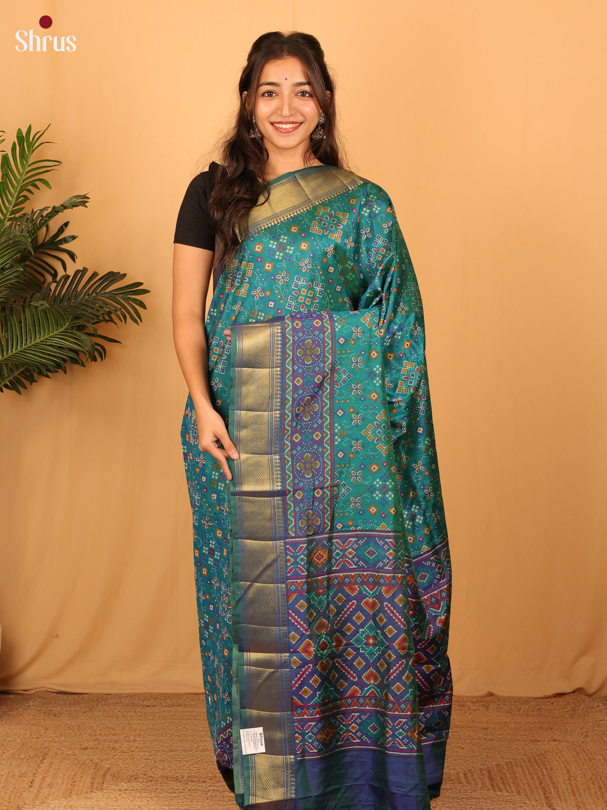 Green & Blue - Semi Patola Saree - Shop on Shrus.com