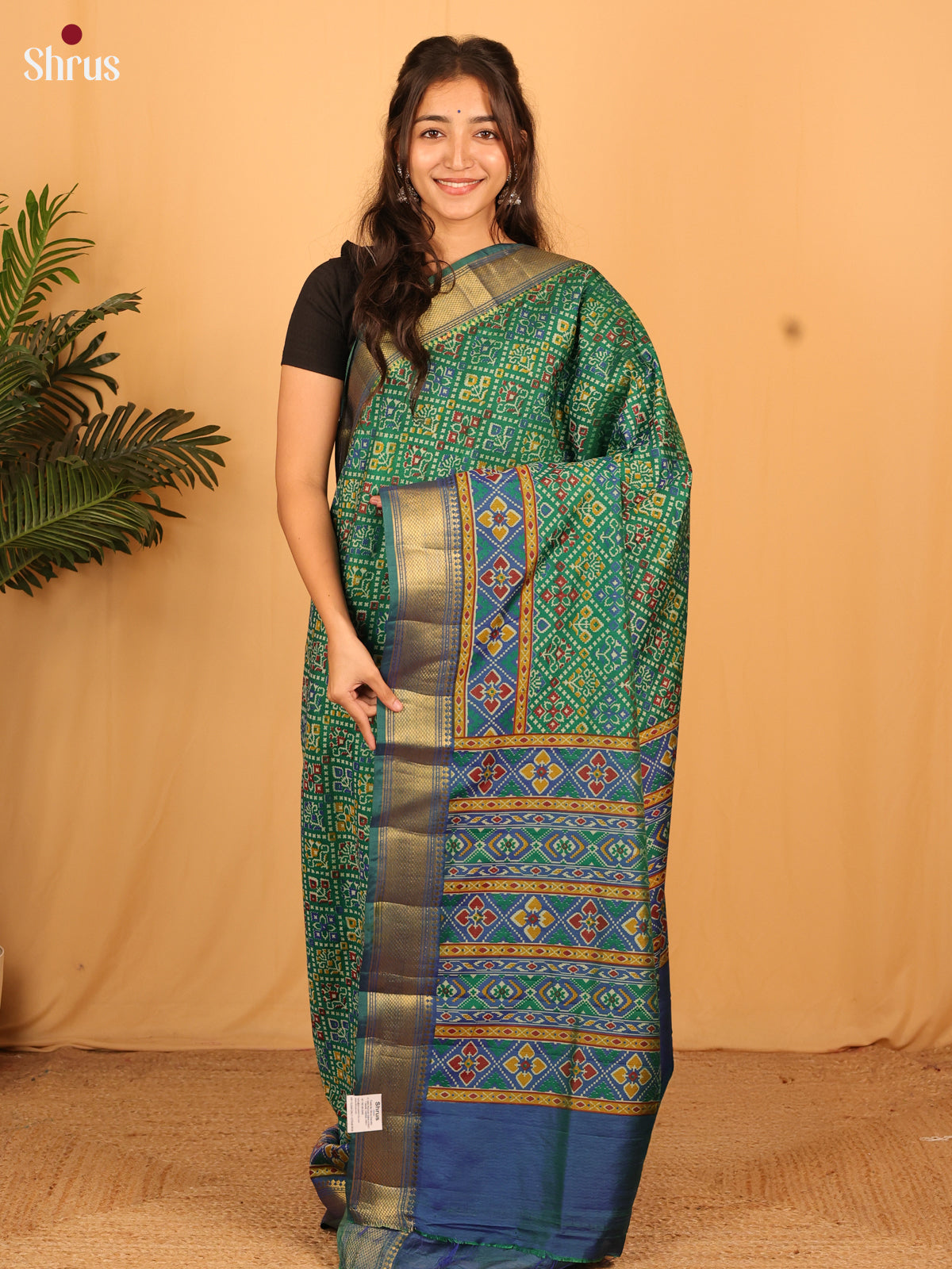 Green & Blue- Semi Patola Saree - Shop on Shrus.com