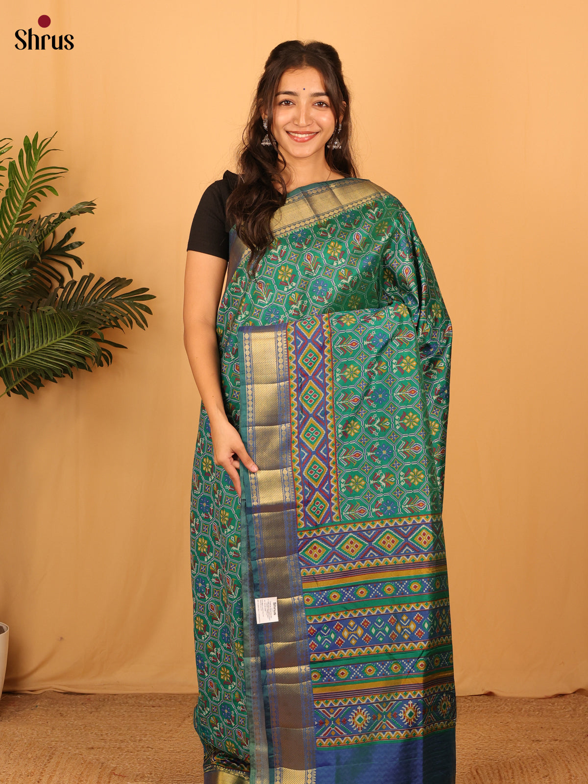 Green & Blue- Semi Patola Saree - Shop on Shrus.com