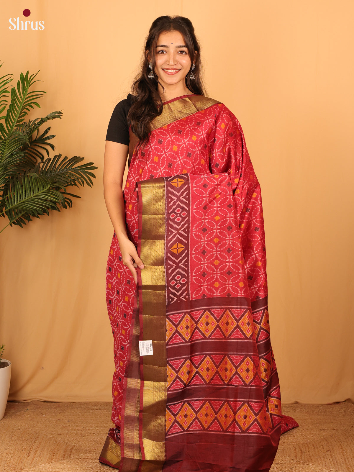 Red & Brown- Semi Patola Saree - Shop on Shrus.com