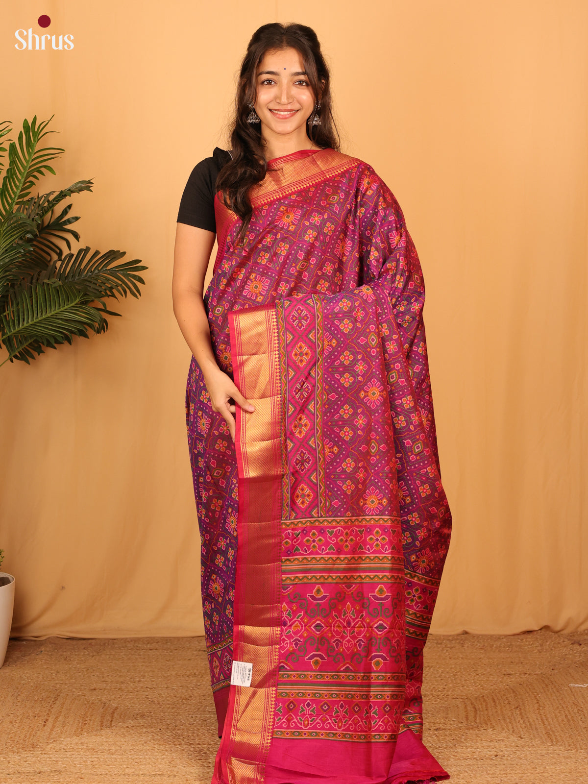 Purple & Pink - Semi Patola Saree - Shop on Shrus.com