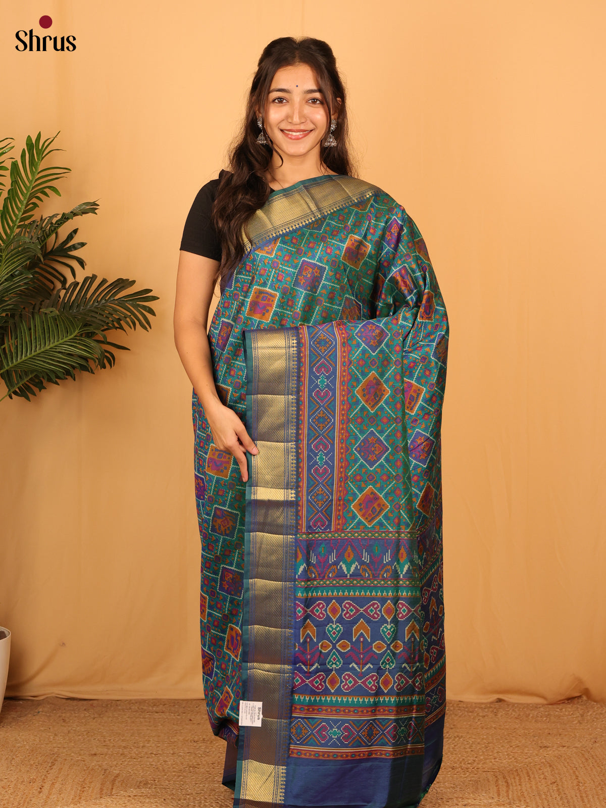 Green & Blue - Semi Patola Saree - Shop on Shrus.com