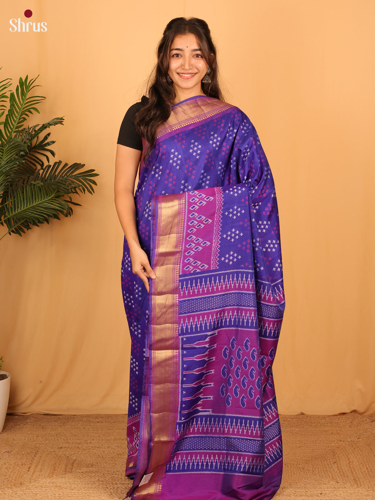 Blue & Purple - Semi Patola Saree - Shop on Shrus.com