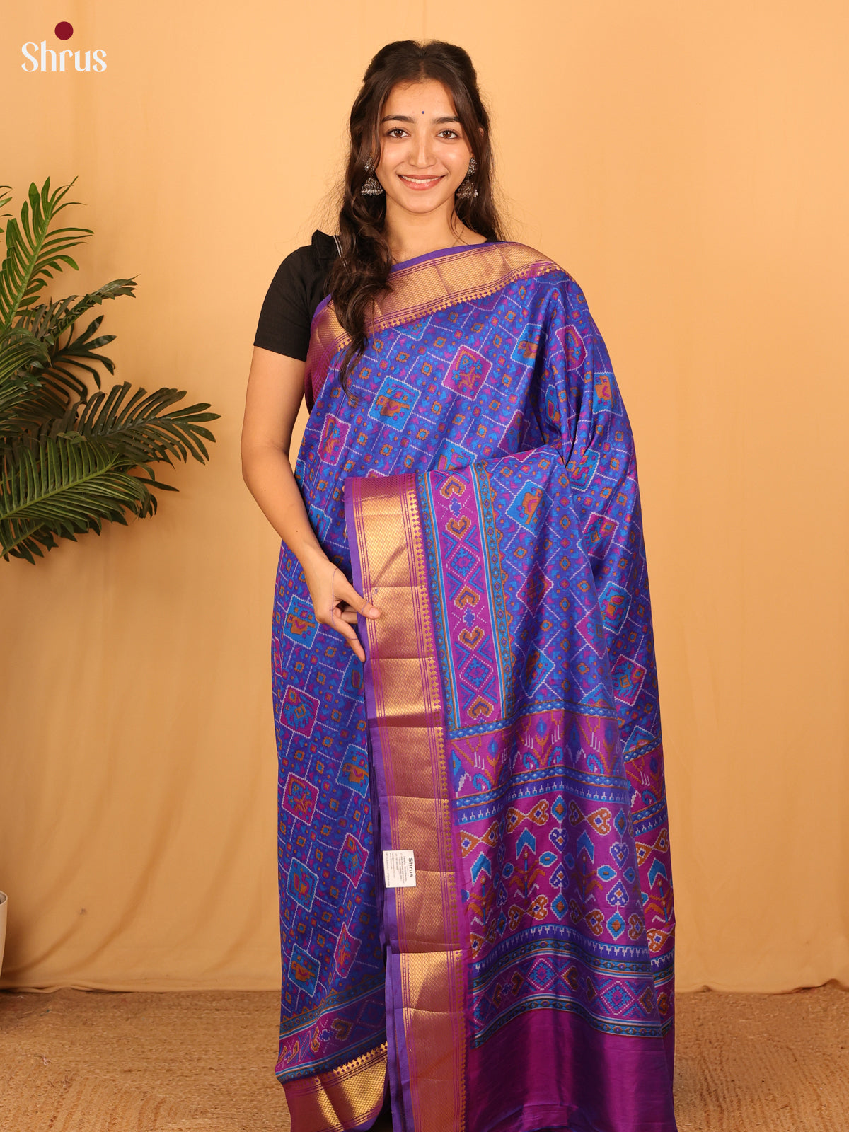 Blue & Purple - Semi Patola Saree - Shop on Shrus.com