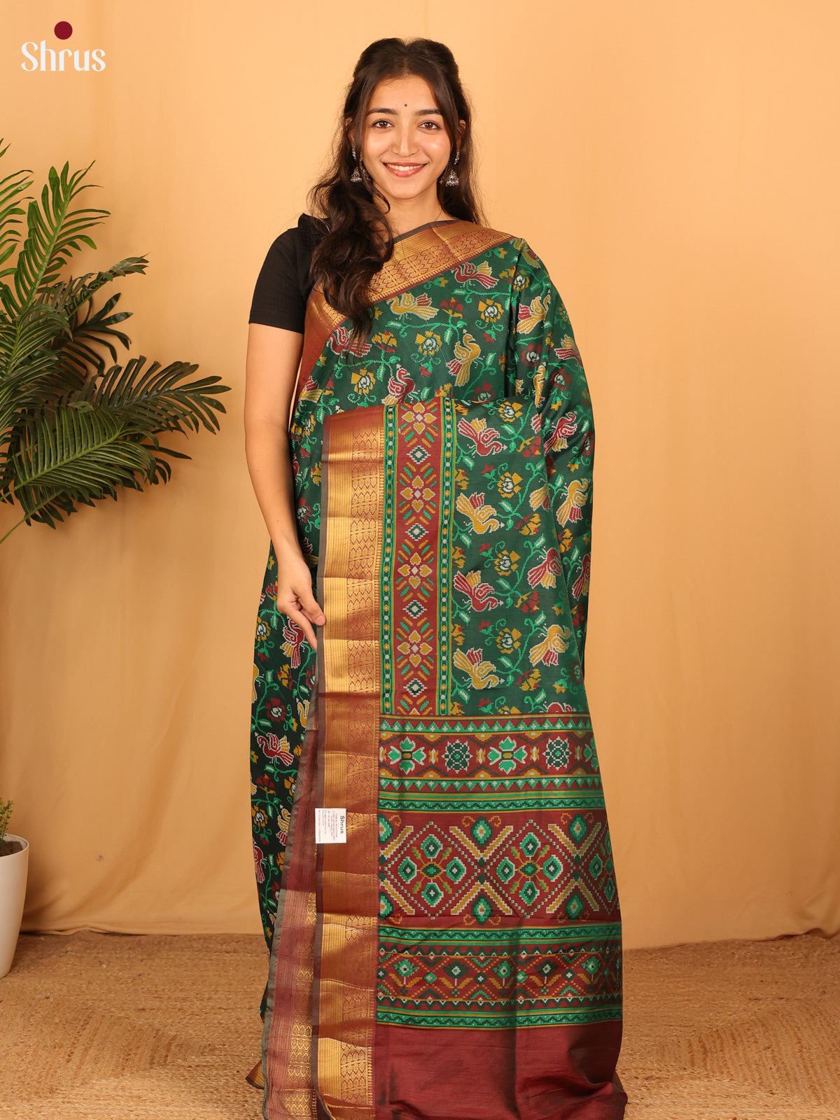 Green & Brown- Semi Patola Saree - Shop on Shrus.com