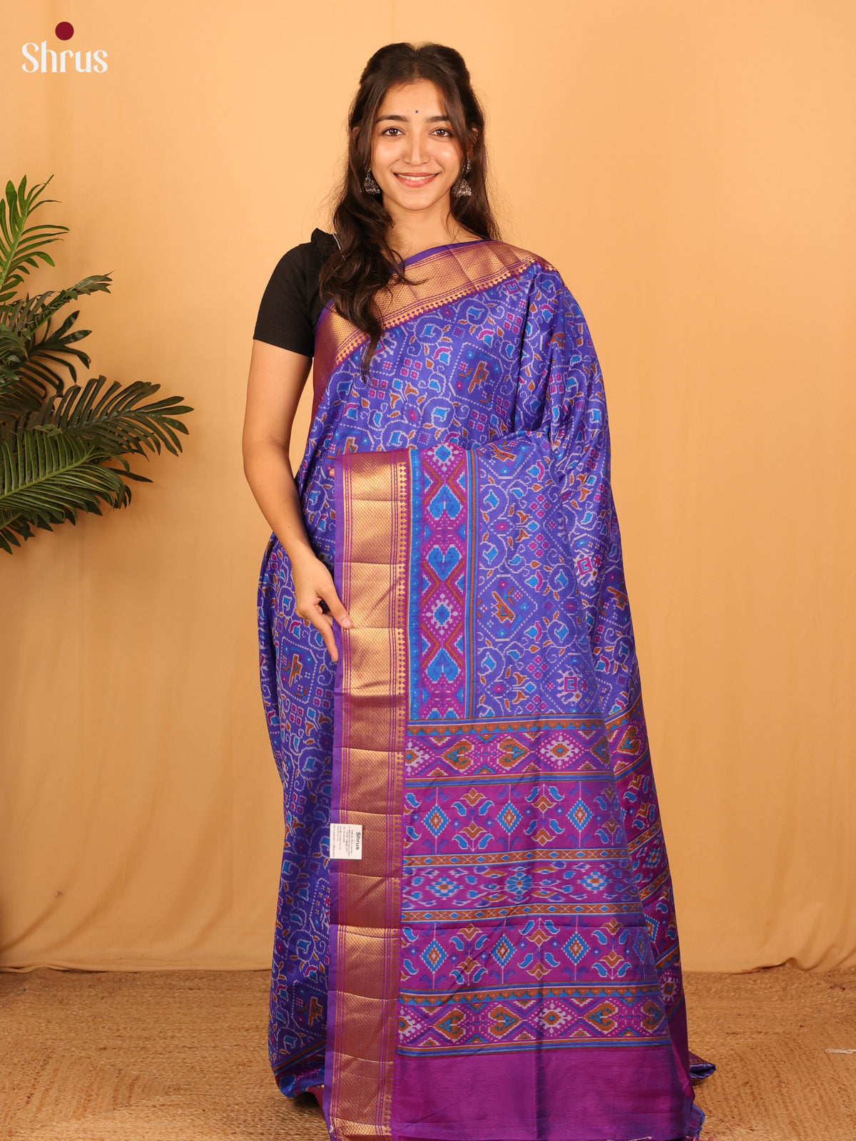 Blue & Purple- Semi Patola Saree - Shop on Shrus.com