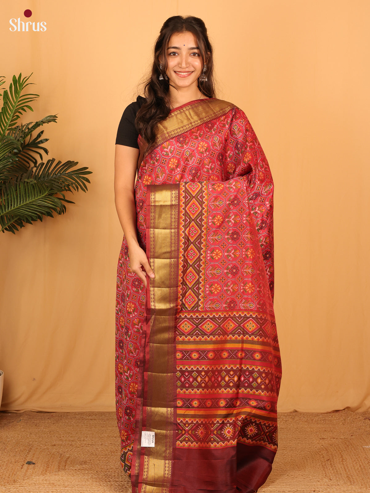 Red & Brown - Semi Patola Saree - Shop on Shrus.com