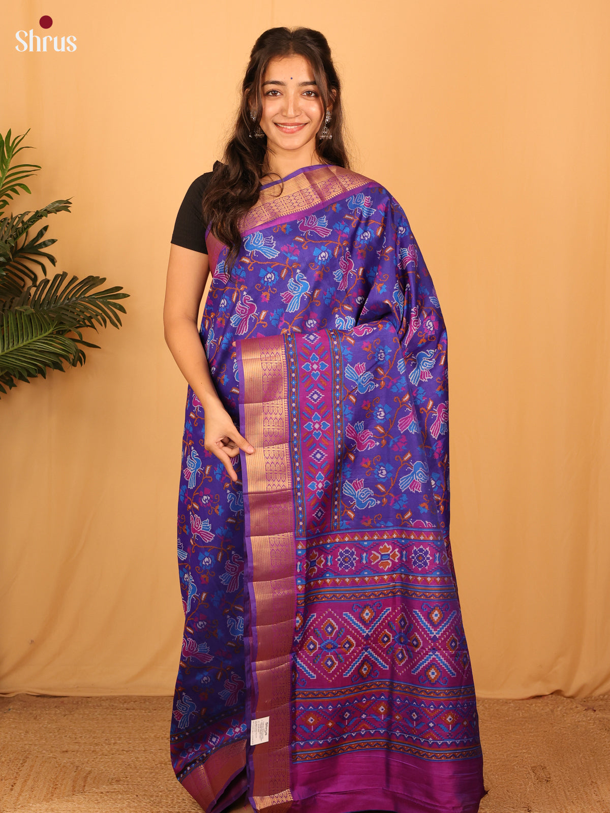 Blue & Purple - Semi Patola Saree - Shop on Shrus.com