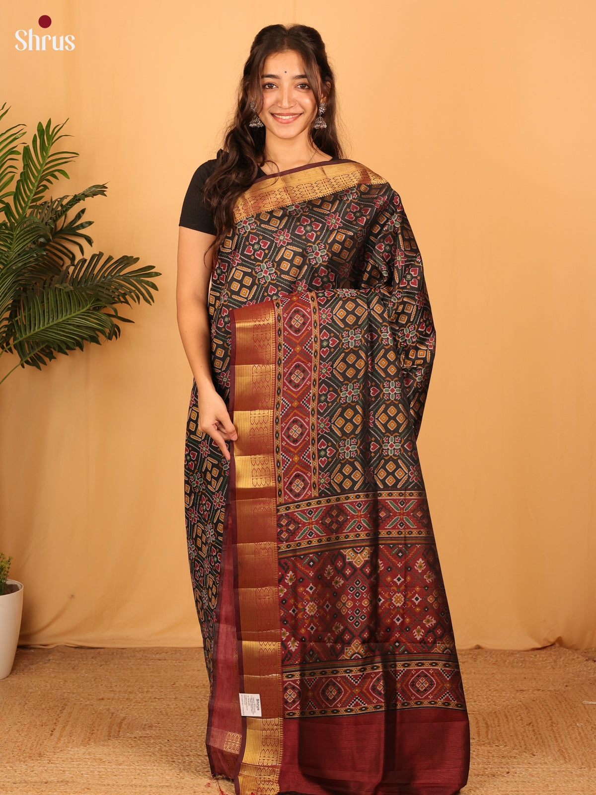 Black & Brown - Semi Patola Saree - Shop on Shrus.com