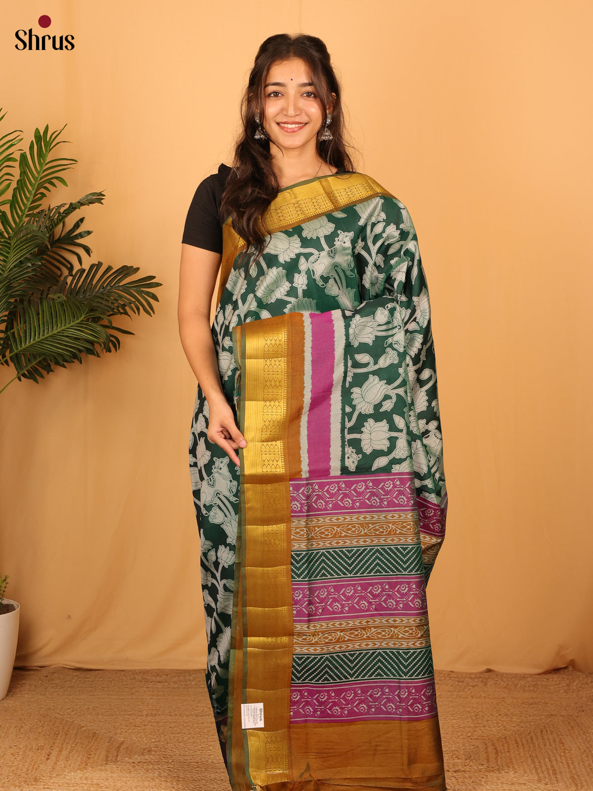 Green & Mehandi - Semi Patola Saree - Shop on Shrus.com
