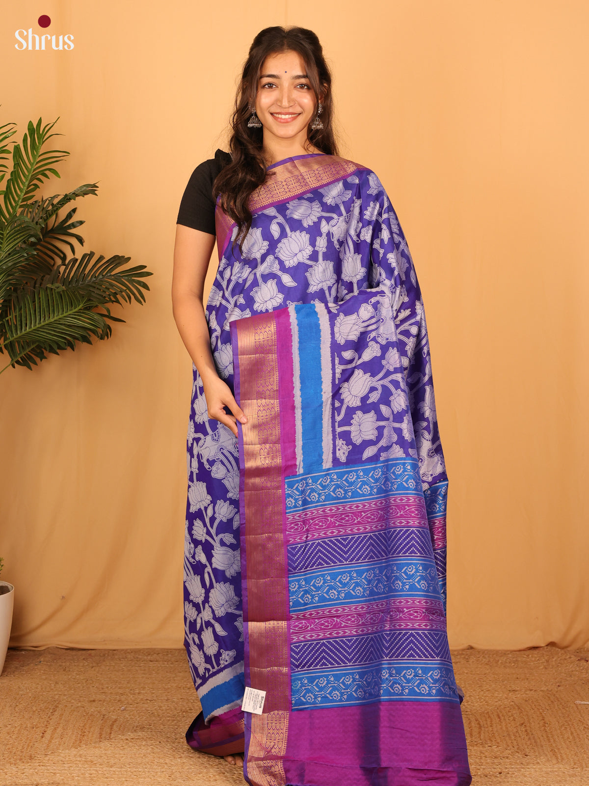 Blue & Purple- Semi Patola Saree - Shop on Shrus.com