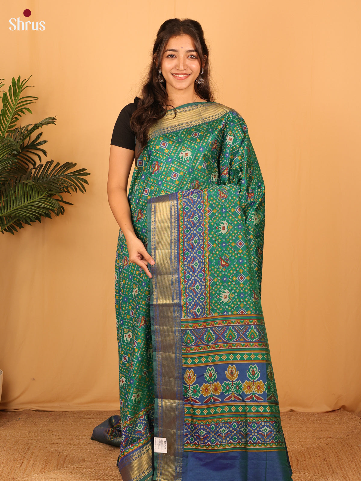 Green & Blue - Semi Patola Saree - Shop on Shrus.com
