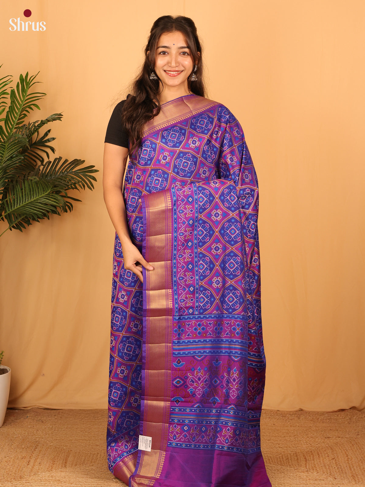 Blue & Purple - Semi Patola Saree - Shop on Shrus.com