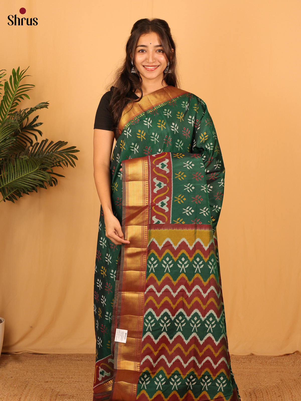 Green & Brown- Semi Patola Saree - Shop on Shrus.com