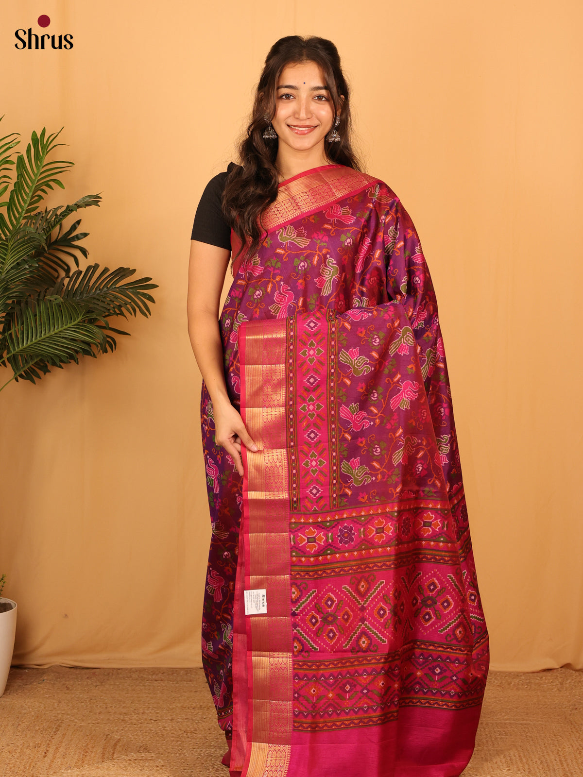 Purple & Pink - Semi Patola Saree - Shop on Shrus.com