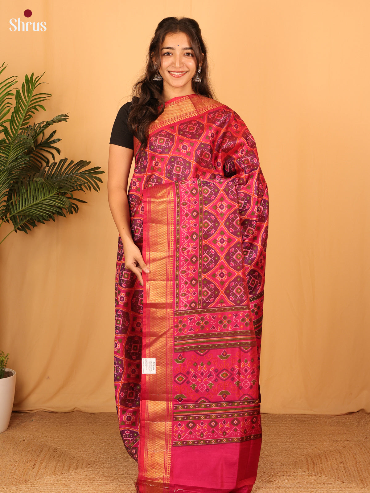 Purple & Pink - Semi Patola Saree - Shop on Shrus.com