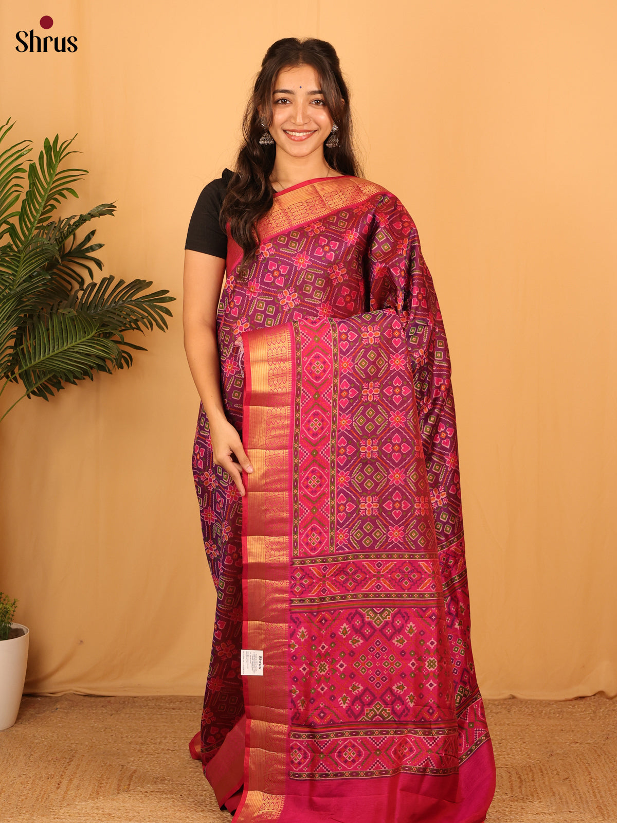 Purple & Pink - Semi Patola Saree - Shop on Shrus.com
