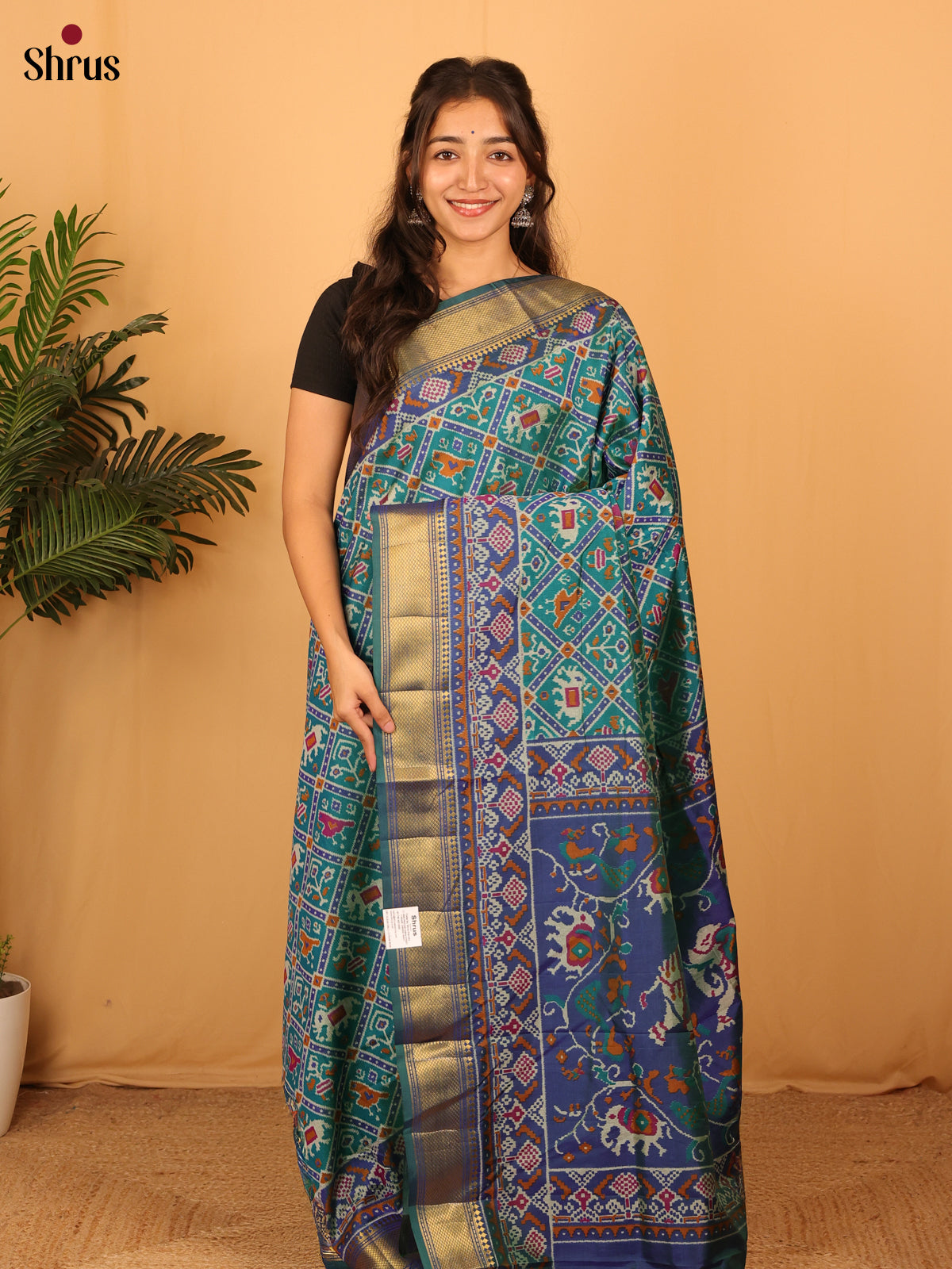Green & Blue- Semi Patola Saree - Shop on Shrus.com
